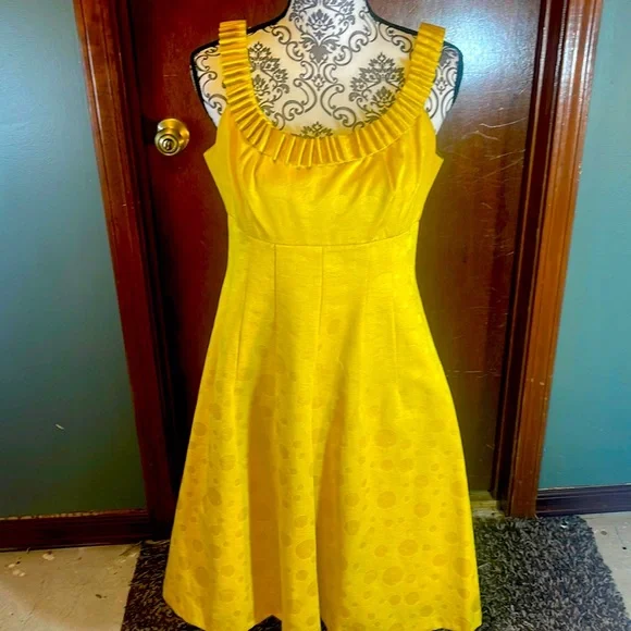 slim fit dress slacks V-Neck Fit-and-Flare Dress, Gold Signature in Gold Signature main image 0